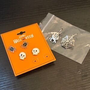 Halloween Skull and Spider Earrings Set